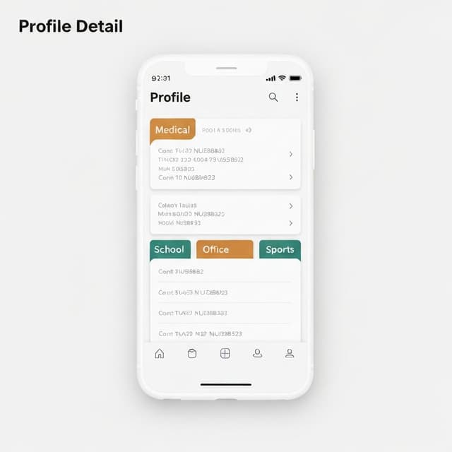 Homebook app showing organized information tabs
